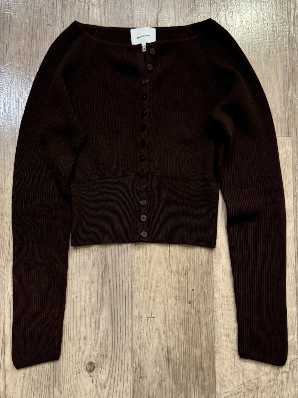 Reformation Meadow Regenerative Merino Cardigan Brown - Size S - Picture 2 of 2